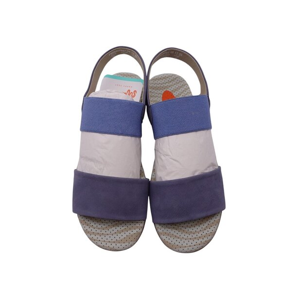 NIB Softinos by FLY London Alp Sandals Sz 35 US 4 Blue Leather Slingback Wedge - Picture 4 of 13